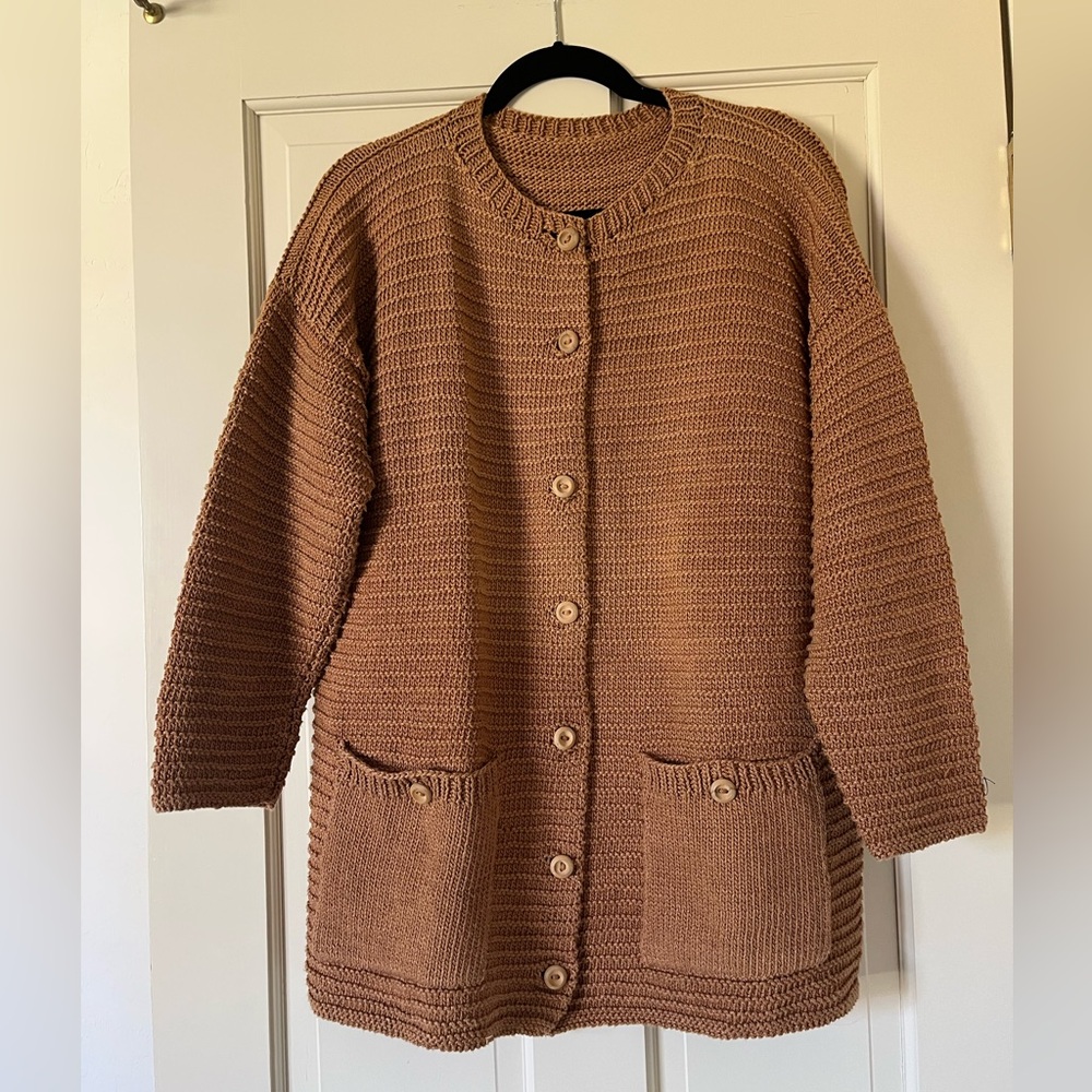 Unbranded Women’s Hand Knit Burnt Orange Button Down Cardigan Size L? Boho